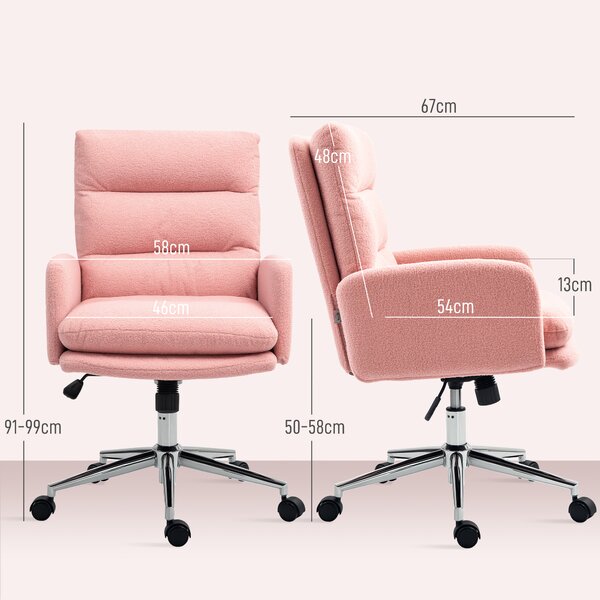 HOMCOM Recliner Office Chair, Cozy Swivel Desk Chair with Adjustable Height, Tilt Function and Wheels for Home & Study, Pink Aosom UK