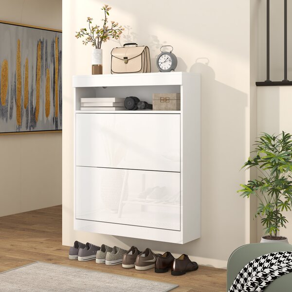 HOMCOM Shoe Storage Cabinet with Flip Doors, Space-Saving Design for Entryway, Hallway & Living Room, White Aosom UK