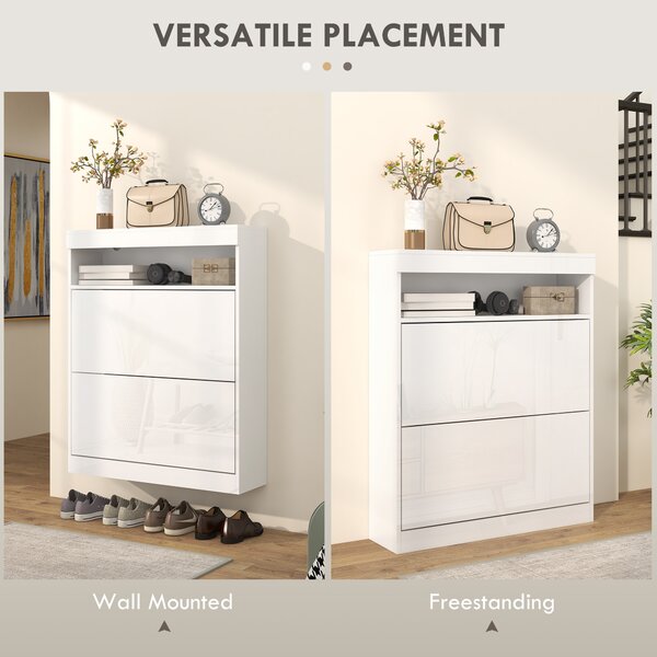 HOMCOM Shoe Storage Cabinet with Flip Doors, Space-Saving Design for Entryway, Hallway & Living Room, White Aosom UK