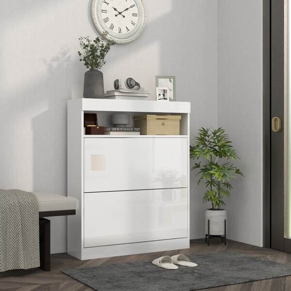 HOMCOM Shoe Storage Cabinet with Flip Doors, Space-Saving Design for Entryway, Hallway & Living Room, White Aosom UK