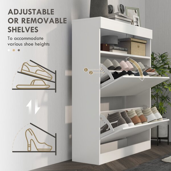 HOMCOM Shoe Storage Cabinet with Flip Doors, Space-Saving Design for Entryway, Hallway & Living Room, White Aosom UK