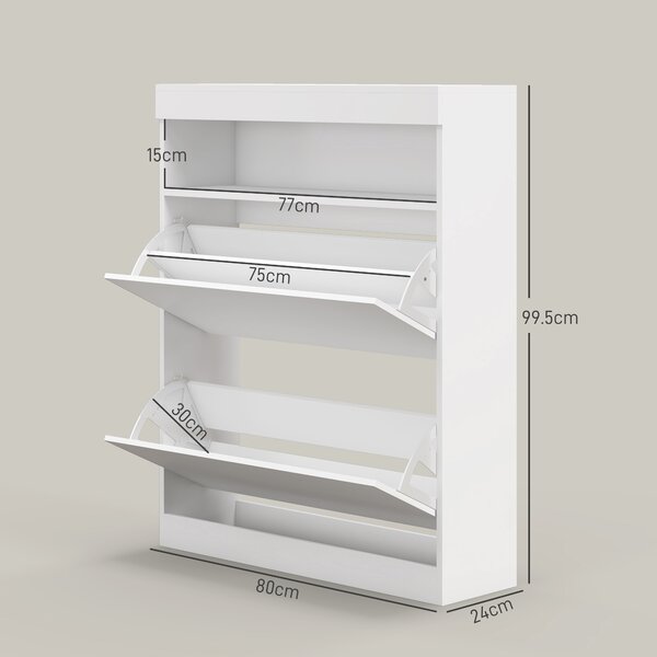 HOMCOM Shoe Storage Cabinet with Flip Doors, Space-Saving Design for Entryway, Hallway & Living Room, White Aosom UK