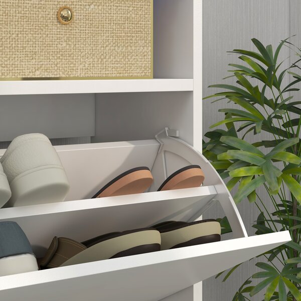 HOMCOM Shoe Storage Cabinet with Flip Doors, Space-Saving Design for Entryway, Hallway & Living Room, White Aosom UK