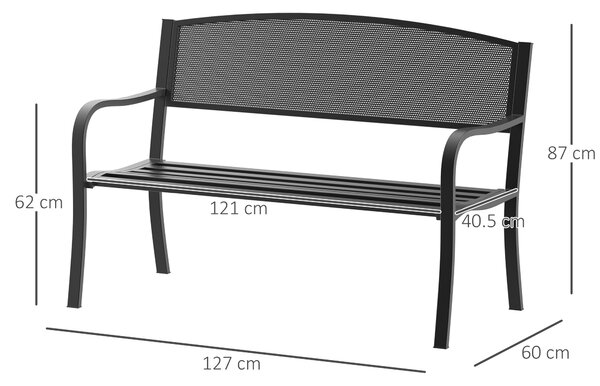 Outsunny 2 Seater Metal Garden Bench Garden Park Porch Chair Outdoor Patio Loveseat Seat Mesh Net Backrest Black