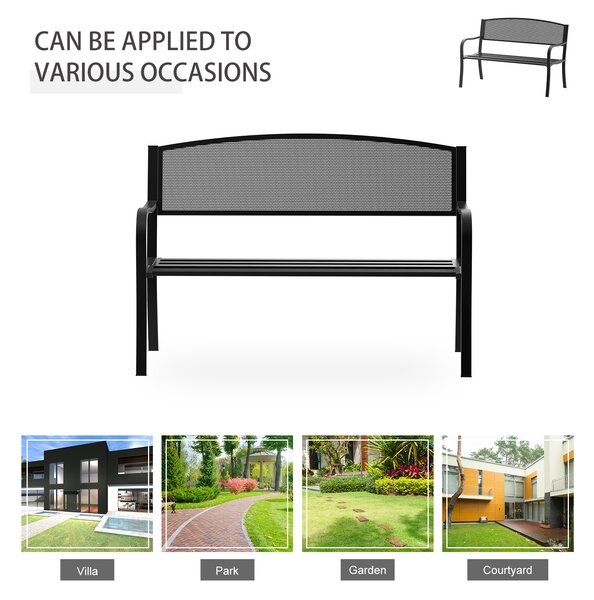 Outsunny 2 Seater Metal Garden Bench Garden Park Porch Chair Outdoor Patio Loveseat Seat Mesh Net Backrest Black