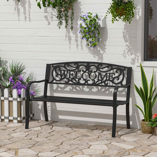 Outsunny 2 Seater Metal Garden Bench Patio Outdoor Park Porch Chair Aosom UK