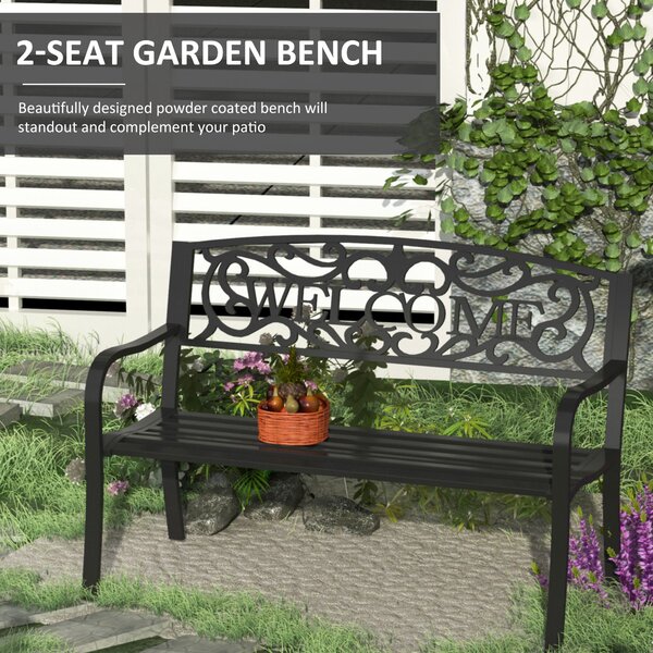 Outsunny 2 Seater Metal Garden Bench Patio Outdoor Park Porch Chair Aosom UK