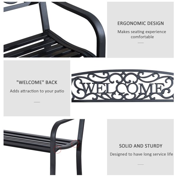 Outsunny 2 Seater Metal Garden Bench Patio Outdoor Park Porch Chair Aosom UK