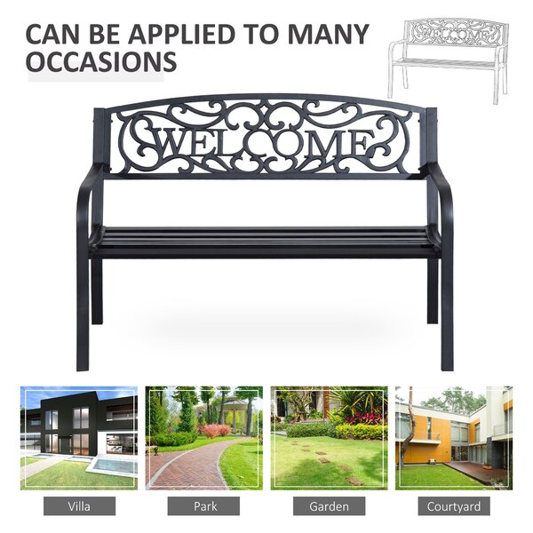 Outsunny 2 Seater Metal Garden Bench Patio Outdoor Park Porch Chair Aosom UK