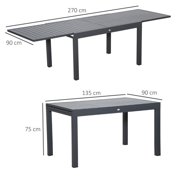 Outsunny Extendable Garden Table, 10 Seater Outdoor Dining Table with Aluminium Frame for Lawn, Balcony and Backyard, Grey