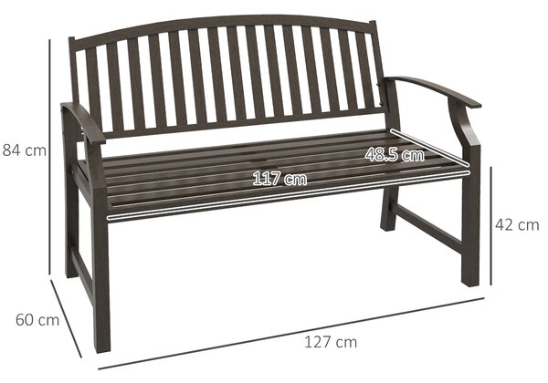 Outsunny Metal Garden Perch: Slatted Seat, Backrest & Curved Arms, Brown Aosom UK