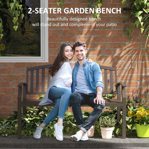Outsunny Metal Garden Perch: Slatted Seat, Backrest & Curved Arms, Brown Aosom UK