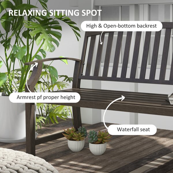 Outsunny Metal Garden Perch: Slatted Seat, Backrest & Curved Arms, Brown Aosom UK