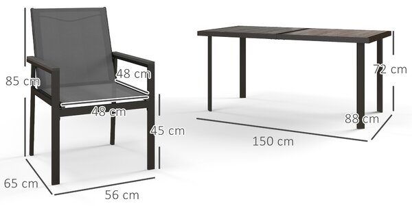 Outsunny 7 Pieces Garden Dining Set with Glass Top Dining Table, Outdoor Table & 6 Armchairs with Breathable Mesh Fabric Seats and Backrest, Grey Aosom UK