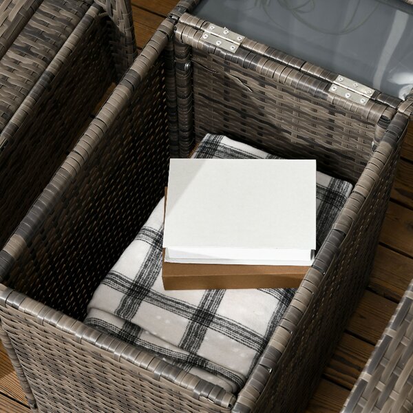 Outsunny 3 pcs PE Rattan Wicker Garden Furniture Patio Bistro Set Weave Conservatory Sofa Storage Table and Chairs Set Grey Cushion Aosom UK