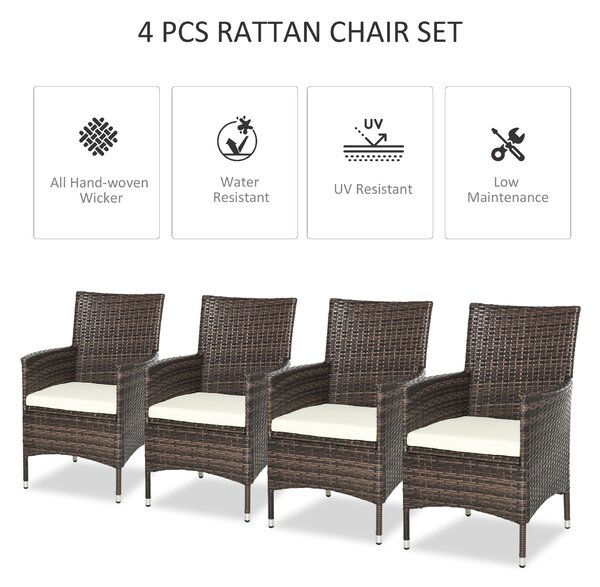 Outsunny 4 PC Rattan Chair Set, Patio Sofa Chairs Set, Cushioned Outdoor Rattan Furniture