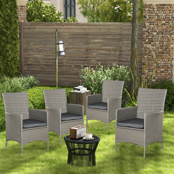 Outsunny 4-Piece Waterproof Rattan Garden Dining Chairs, Waterproof w/ Cushions for Patio, Blue/White Aosom UK