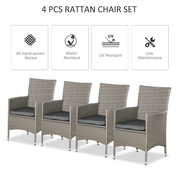 Outsunny 4-Piece Waterproof Rattan Garden Dining Chairs, Waterproof w/ Cushions for Patio, Blue/White Aosom UK