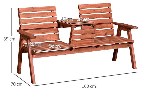 Outsunny Garden Wooden Convertible 2-3 Seater Bench or Companion Chair Loveseat Patio Partner Bench with Middle Table