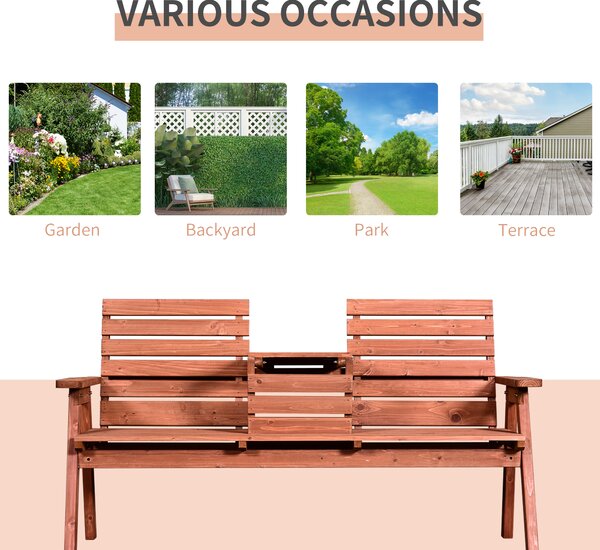 Outsunny Garden Wooden Convertible 2-3 Seater Bench or Companion Chair Loveseat Patio Partner Bench with Middle Table