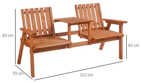 Outsunny 2-Seater Furniture Wooden Garden Bench Antique Loveseat Chair, Table Conversation Set for Yard, Lawn, Porch, Patio, Orange