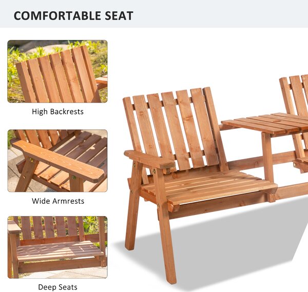 Outsunny 2-Seater Furniture Wooden Garden Bench Antique Loveseat Chair, Table Conversation Set for Yard, Lawn, Porch, Patio, Orange