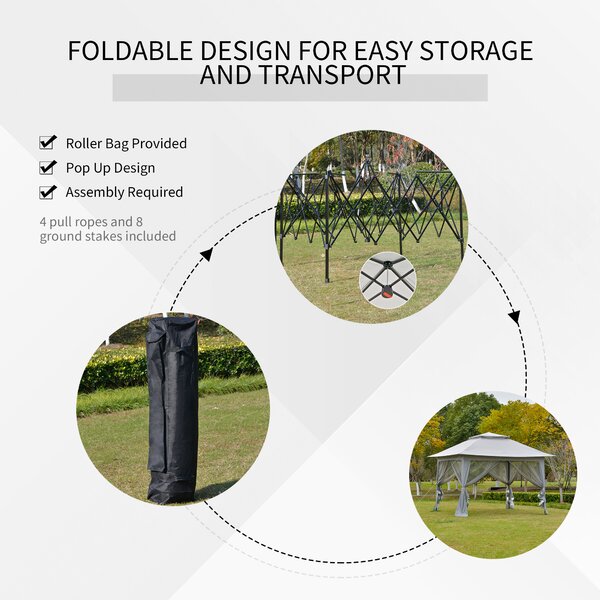Outsunny Foldable Pop-up Party Tent Instant Canopy Sun Shade Gazebo Shelter Steel Frame Oxford w/ Roller Bag, 3.6 x 3.6 x 2.9(m)