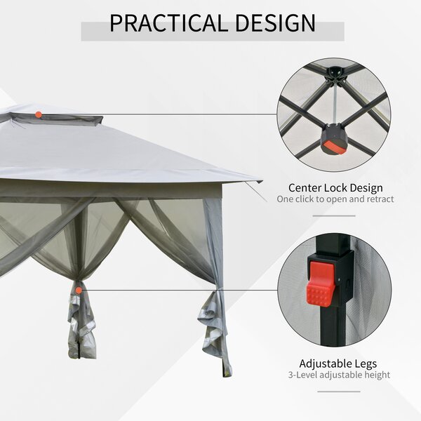 Outsunny Foldable Pop-up Party Tent Instant Canopy Sun Shade Gazebo Shelter Steel Frame Oxford w/ Roller Bag, 3.6 x 3.6 x 2.9(m)