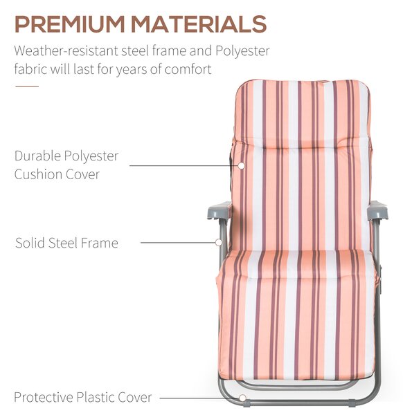Outsunny Set of 2 Garden Sun Lounger Outdoor Reclining Seat Cushioned Seat Foldable Adjustable Recliner Orange and White