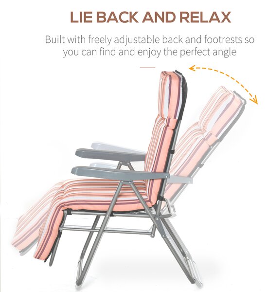 Outsunny Set of 2 Garden Sun Lounger Outdoor Reclining Seat Cushioned Seat Foldable Adjustable Recliner Orange and White