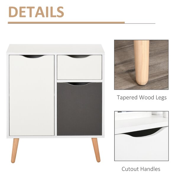HOMCOM Floor Cabinet with Drawer, Sideboard Storage Cupboard for Bedroom, Living Room, Grey