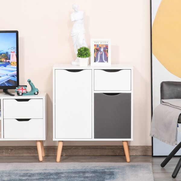 HOMCOM Floor Cabinet with Drawer, Sideboard Storage Cupboard for Bedroom, Living Room, Grey