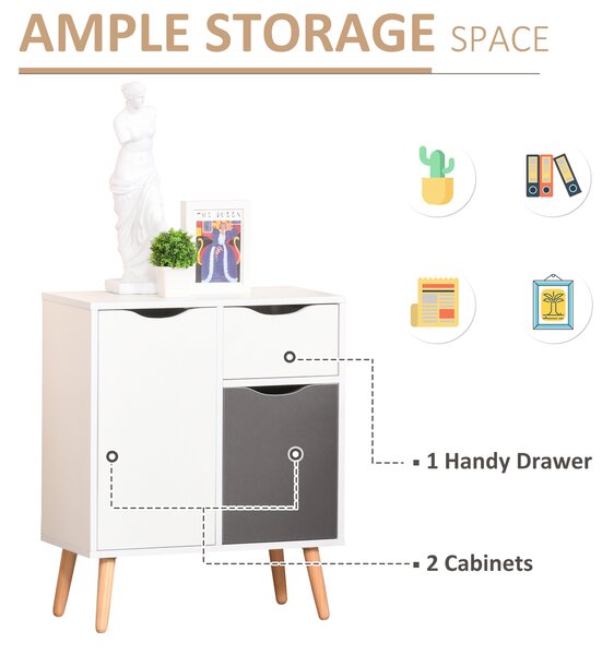 HOMCOM Floor Cabinet with Drawer, Sideboard Storage Cupboard for Bedroom, Living Room, Grey