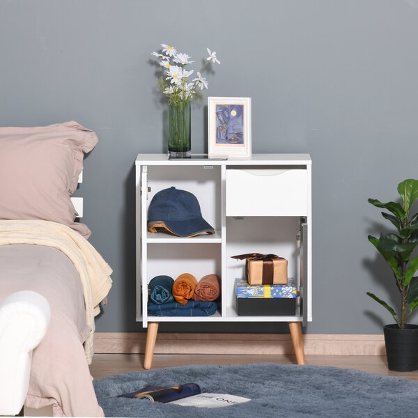 HOMCOM Floor Cabinet with Drawer, Sideboard Storage Cupboard for Bedroom, Living Room, Grey