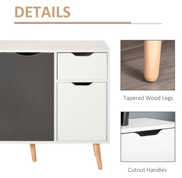 HOMCOM Sideboard Floor Standing Storage Cabinet with Drawer for Bedroom, Living Room, Home Office, Grey