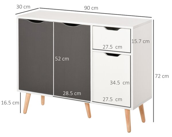 HOMCOM Sideboard Floor Standing Storage Cabinet with Drawer for Bedroom, Living Room, Home Office, Grey