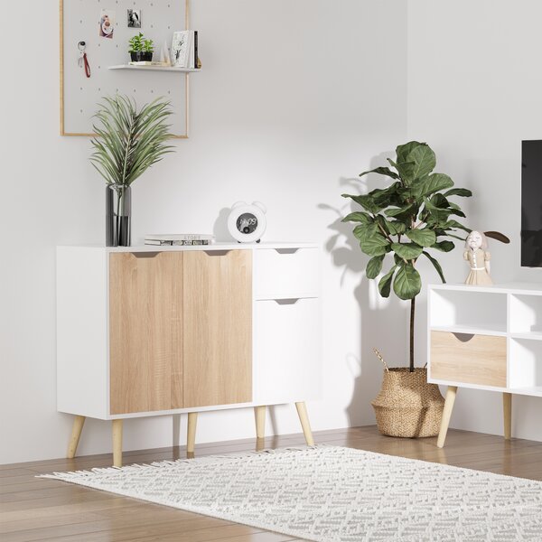 HOMCOM Sideboard Floor Standing Storage Cabinet with Drawer for Bedroom, Living Room, Home Office, Natural Aosom UK