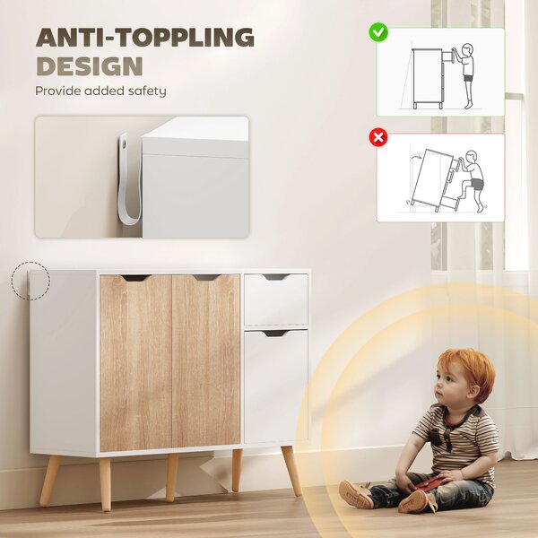 HOMCOM Sideboard Floor Standing Storage Cabinet with Drawer for Bedroom, Living Room, Home Office, Natural Aosom UK