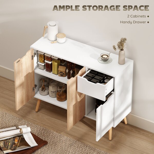 HOMCOM Sideboard Floor Standing Storage Cabinet with Drawer for Bedroom, Living Room, Home Office, Natural Aosom UK