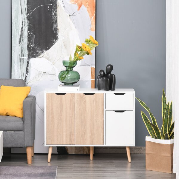 HOMCOM Sideboard Floor Standing Storage Cabinet with Drawer for Bedroom, Living Room, Home Office, Natural Aosom UK