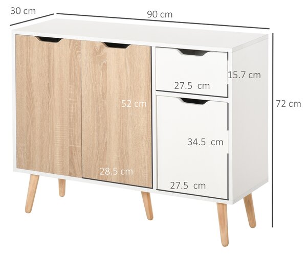 HOMCOM Sideboard Floor Standing Storage Cabinet with Drawer for Bedroom, Living Room, Home Office, Natural Aosom UK