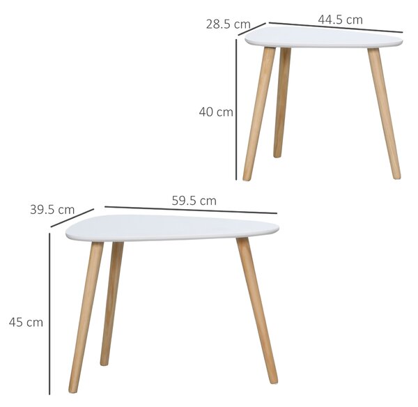 HOMCOM Nesting Side Tables White Nest of Tables Set of 2 Scandi Style Wooden Tables with Sturdy Table Tops, White, Natural Aosom UK