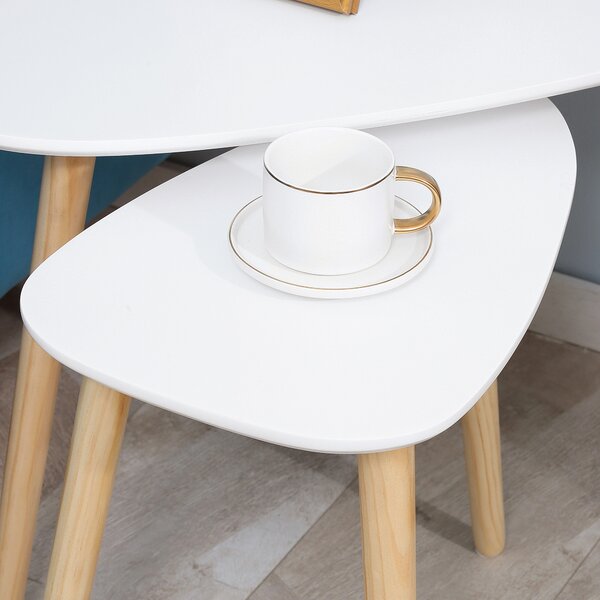HOMCOM Nesting Side Tables White Nest of Tables Set of 2 Scandi Style Wooden Tables with Sturdy Table Tops, White, Natural Aosom UK