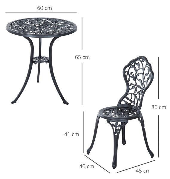 Outsunny Cast Aluminium Bistro Set: Antique Style 3-Piece Garden Furniture with Table & Chairs, Outdoor Seating Aosom UK