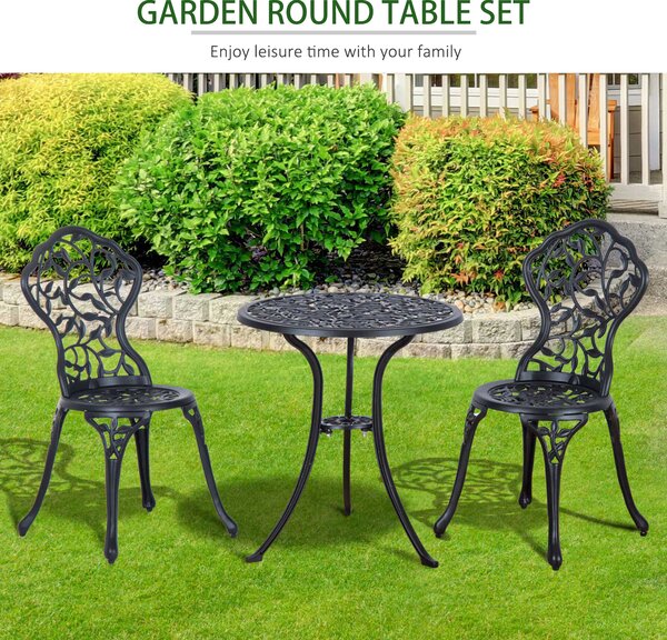 Outsunny Cast Aluminium Bistro Set: Antique Style 3-Piece Garden Furniture with Table & Chairs, Outdoor Seating Aosom UK
