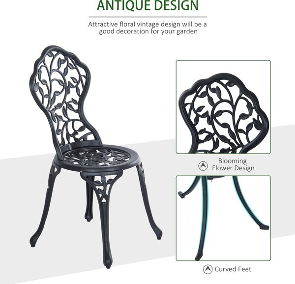 Outsunny Cast Aluminium Bistro Set: Antique Style 3-Piece Garden Furniture with Table & Chairs, Outdoor Seating Aosom UK
