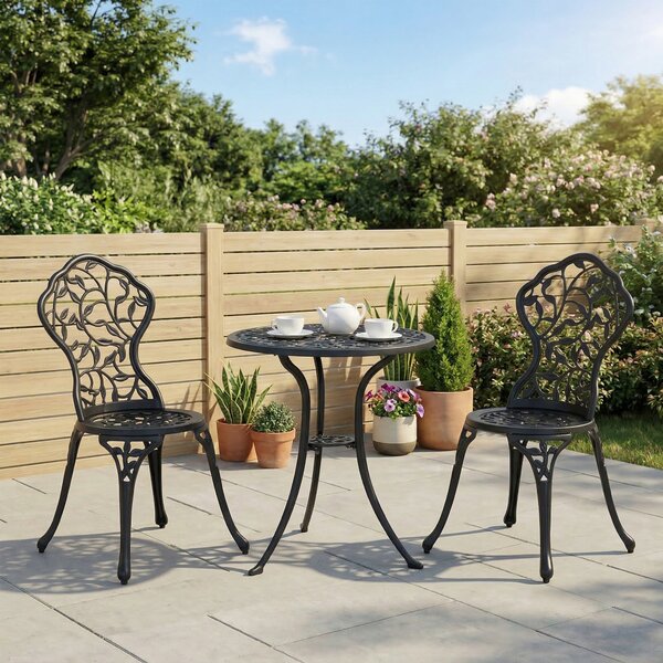 Outsunny Cast Aluminium Bistro Set: Antique Style 3-Piece Garden Furniture with Table & Chairs, Outdoor Seating Aosom UK