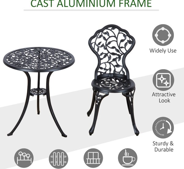 Outsunny Cast Aluminium Bistro Set: Antique Style 3-Piece Garden Furniture with Table & Chairs, Outdoor Seating Aosom UK