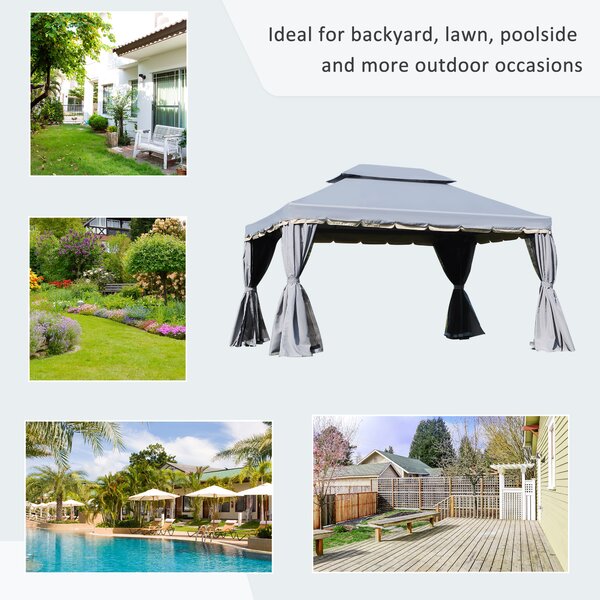 Outsunny 3 x 4m Gazebos for Parties, Aluminium Alloy Marquee Canopy Pavilion Garden Tent with Nets and Sidewalls, Grey Aosom UK