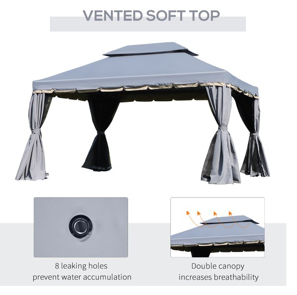 Outsunny 3 x 4m Gazebos for Parties, Aluminium Alloy Marquee Canopy Pavilion Garden Tent with Nets and Sidewalls, Grey Aosom UK